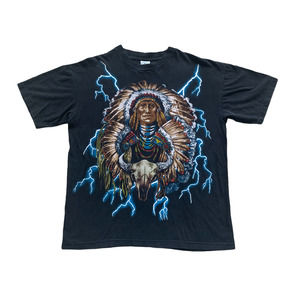 Vintage USA Thunder Native American Lightning T-shirt 1990s AOP (L)